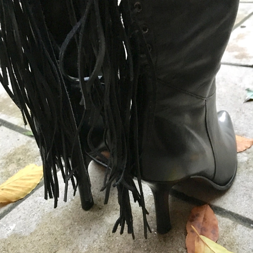 Shoes High-knee Boots  Black Leather Size 7.5